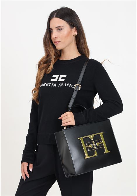 Maglioncino girocollo nero da donna in misto cashmere con logo ELISABETTA FRANCHI | MK64S46E2685